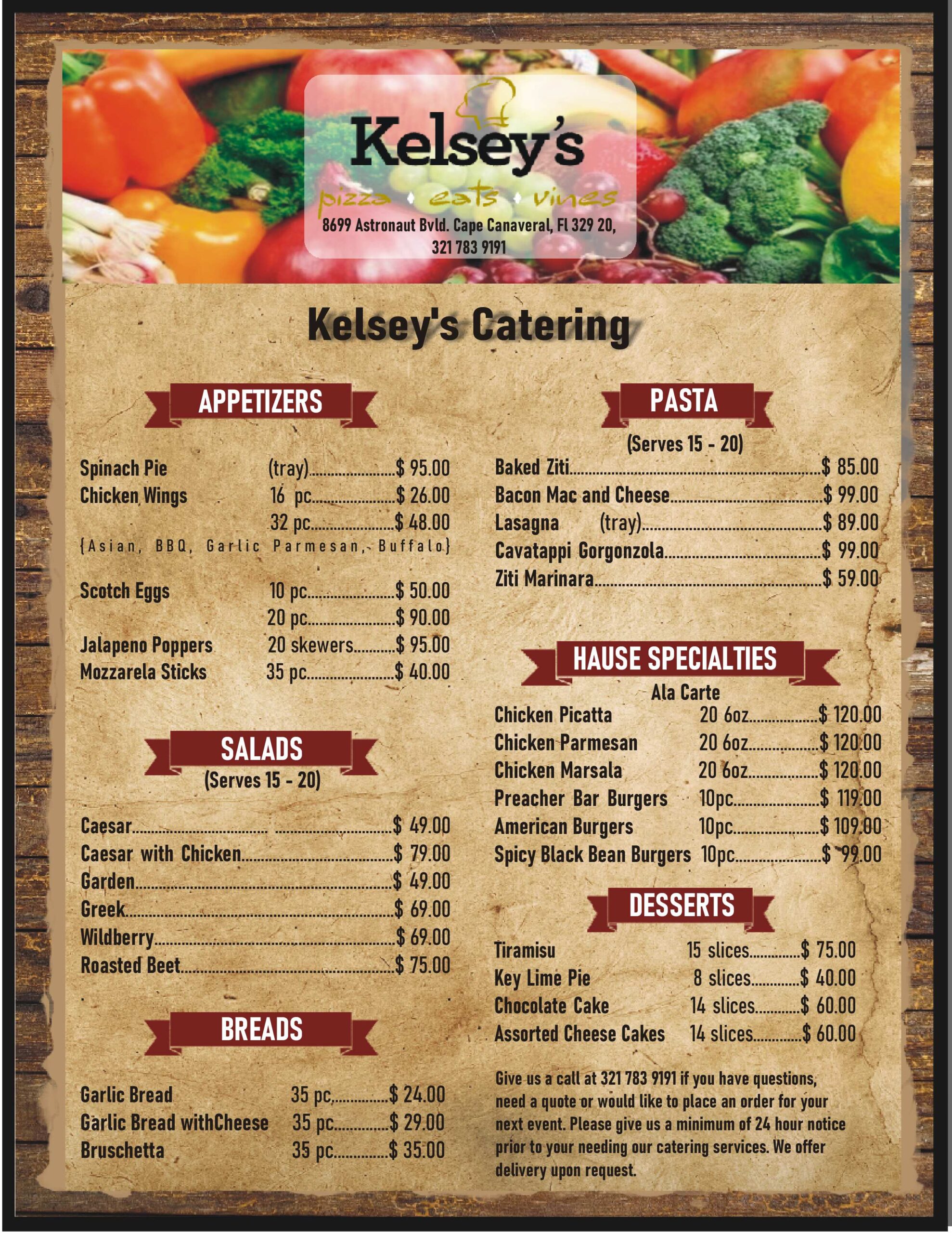 Catering Menu Italian Food